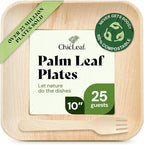 Chic Leaf Palm Leaf Plates Disposable Inch Square Pack Compostable Biodegradable & Eco Friendly Plates - Microwave Safe Disposable (10'' - 25 Pack)