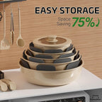 23 Pcs Pots and Pans Set Non Stick, Ceramic Cookware Set Non Toxic with Detachable Handles, Healthy Induction Cookware Oven Safe RV Kitchen Set, PFAS PFOA & PTFE Free, Taupe