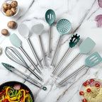 COOK WITH COLOR Silicone Cooking Utensils, Kitchen Utensil Set, Easy to Clean Silicone Kitchen Utensils, Cooking Utensils for Nonstick Cookware, Kitchen Gadgets Set, 10 Pieces, Teal