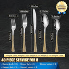 Lemeya Hammered Silver Gold Silverware Set for 8,Stainless Steel 40-Piece Modern Cutlery Set,Mirror Polished Heavy Duty Flatware Set Utensil Set,Knives Spoons and Forks Set,Dishwasher Safe