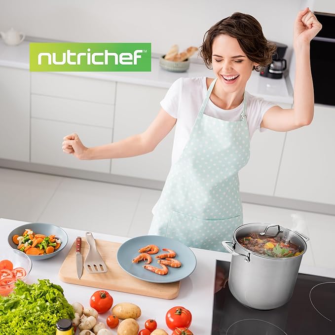 NutriChef 19-Quart Stainless Steel Stockpot – 18/8 Food Grade Heavy-Duty Induction-Compatible Pot with See-Through Lid, Ideal for Stews, Broths, Simmering & Soups, Dishwasher Safe – NCSP20