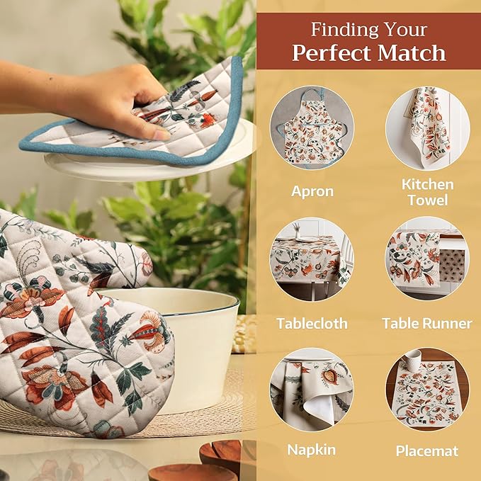 Maison d' Hermine Pot Holders Set 100% Cotton Heat Resistant Potholders 8" x 8" Hot Pads with Loop BBQ, Cooking, Baking, Grilling, Kitchen, Handling Hot Pans (Pack of 2, Dalida)