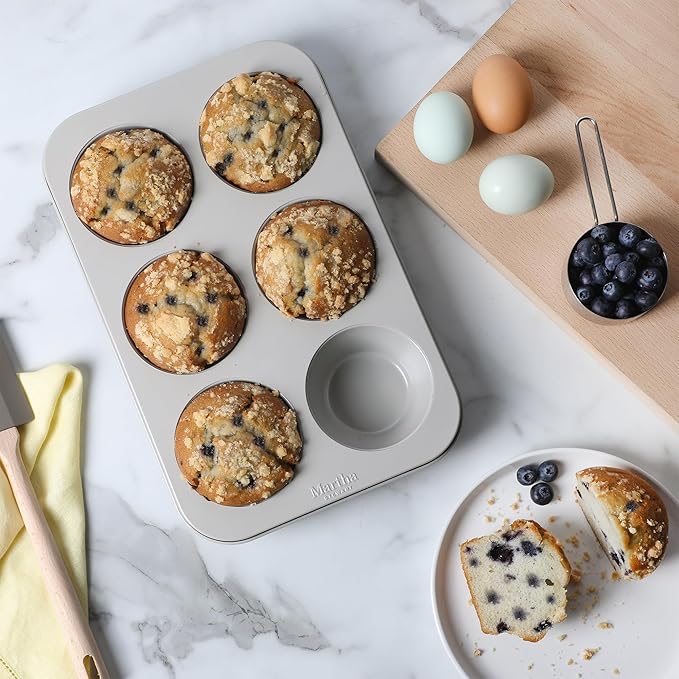 Martha Stewart Gallen 6 Cup Nonstick Carbon Steel Muffin/Cupcake Pan - Cool Grey