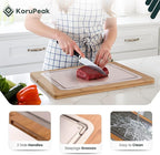 Double-Sided 100% Titanium Cutting Board with Bamboo Charcuterie Side – Pure Titanium Cutting Boards for Kitchen – Large(16"x12") Elegant Cutting Board w/Juice Groove & Wood Presentation Surface