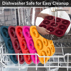 Large Silicone Donut Pan for Baking, 9 Cavity Non-Stick Food Grade Silicone Donut Molds, Doughnut Pan and Bagel Pans for Baking & Kitchen, BPA Free 11.2 x 11.1 Inches, Dishwasher Safe - Red