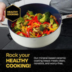 Guy Fieri's Flavortown 15-Piece Ceramic Cookware Set, Nonstick Pots and Pans for Cooking, Easy-Clean Kitchen Cookware, Made without PFAS PTFE PFOA, Induction Compatible, Dishwasher Safe, Blue & White