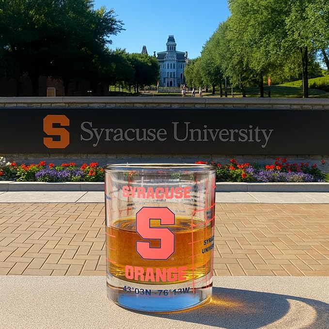 Greenline Goods – University of Syracuse Orange College Whiskey Glasses (Set of 2), 10 oz – Full-Color Logo + Campus Map