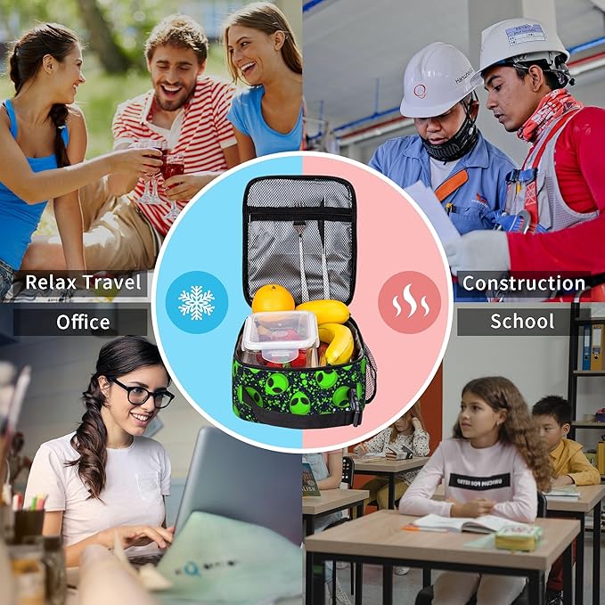 Alien Sky Green Insulated Lunch Bag for Women & Men, Reusable Leak-Proof Lunch Box with Cooler Compartment, Lunch Tote for Adults Work Travel Picnic Durable & Washable