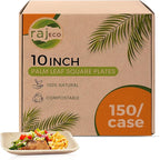 Raj Palm Leaf Plates Bulk [50-Pack] 10" Square Plates (3 CASES - 150 PACK) like Bamboo plates Disposable, Strong, Decorative Compostable Tableware for weddings, Lunch, Dinner, Birthday, Camping
