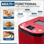 CULINARY CHEF Bread Maker Machine with Nonstick Bowl, Bread Hook, Measuring Cup & Spoon. 15-in-1, Gluten-Free Bread, Cake& Yogurt, 3 Crust Colour options and more. 3 Loaf Sizes. 2LB XL-RED