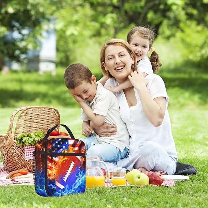 American Football Lunch Bag for Boys Girls Football Lunch Box for Kids Teens School Work Office Travel Picnic Hiking Insulated Reusable Waterproof Leakproof Boys Lunchbox School Gift