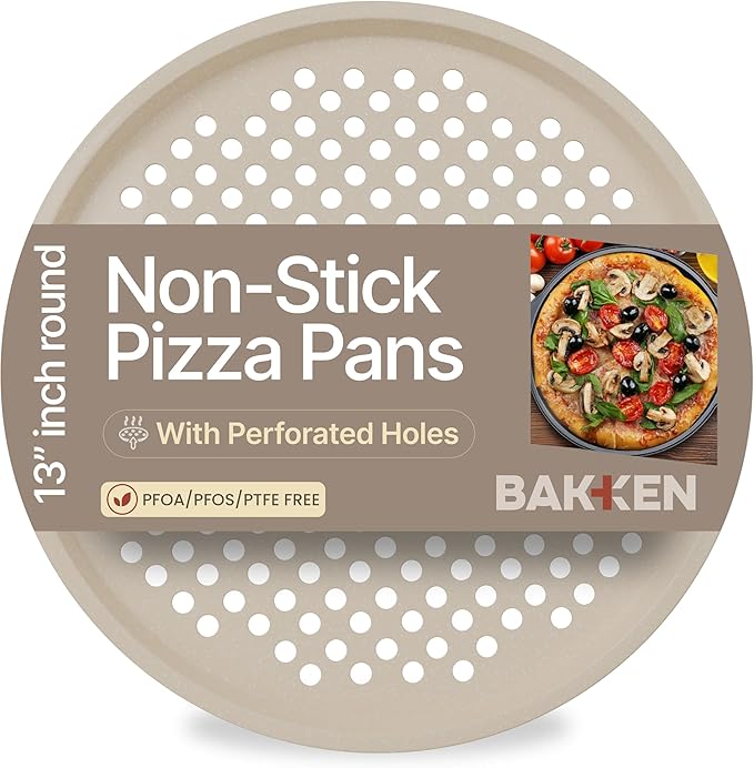 Bakken Pizza Baking Pan - Round Perforated Carbon Steel Pan with Non-Stick Marble Coating, Oversized Silicone Handle, Dishwasher Safe, High-Temperature Resistant, Durable & Easy Cleanup White, 1 Pack