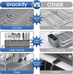 Stainless Steel Dish Drying Rack - Large Capcity 304 Grade Dish Drainer for Kitchen Counter with Drain Board, Utensil Holder & Detachable Cup Shelf, Rustproof Multifunctional Organizer