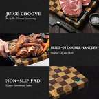 Checkered Cutting Boards for Kitchen, Walnut Rubber & Wooden Cutting Board Sets, Chopping Boards with Anti-Slip Base and Guide Groove, Chessboard Carving, Used for Cutting Vegetables Fruits & Meats