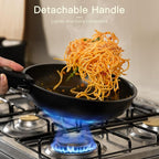 Astercook Non Stick RV Pots and Pans Ceramic Kitchen Cookware Set with Detachable/Removable Handle, Oven Safe, Induction Ready, Stackable, Black, 21 pcs