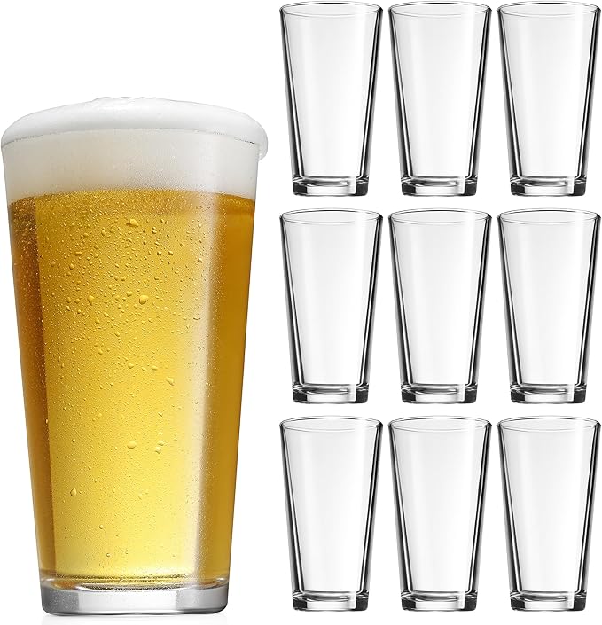 Drinking Glasses Set Of 10-17 OZ. Oversized Pint Beer Glasses, Highball Glass Cups, Juice, Cocktails, Wine, Iced Tea, Bar Glass. Dishwasher Safe.