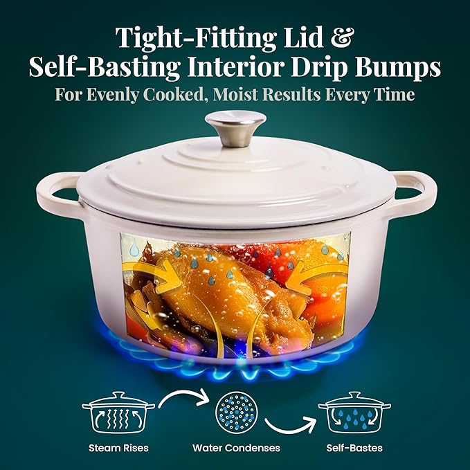 Larder & Vine Enameled Cast Iron 5.7 qt Dutch Oven Pot with Lid | Dutch Oven | Compatible on All Cooktops & Oven Safe to 500° F | Great for Sourdough Bread | Stone