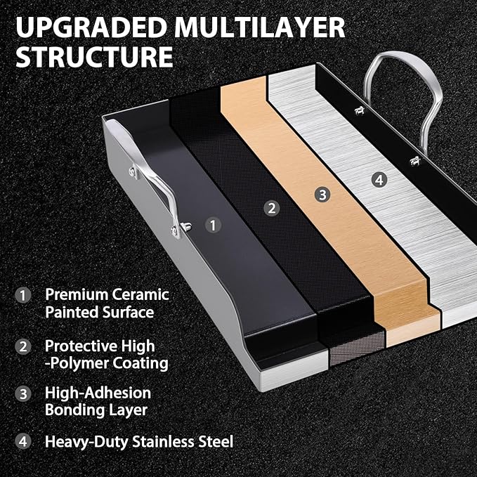 Utheer 16.5" x 10" Ceramic Nonstick Stainless Steel Griddle for Gas, Charcoal & Grill, Large Stove Top Griddle, Non-Toxic, PFAS/PFOA/PTFE Free, Oven Up to 500°F, for BBQ, Camping & Kitchen