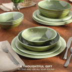 Gibson Home Casper Court 16-Piece Melamine Dinnerware Set – Green Reactive Glaze Look Plates and Bowls, Service for 4 – Top Rack Dishwasher Safe Everyday Dining Set