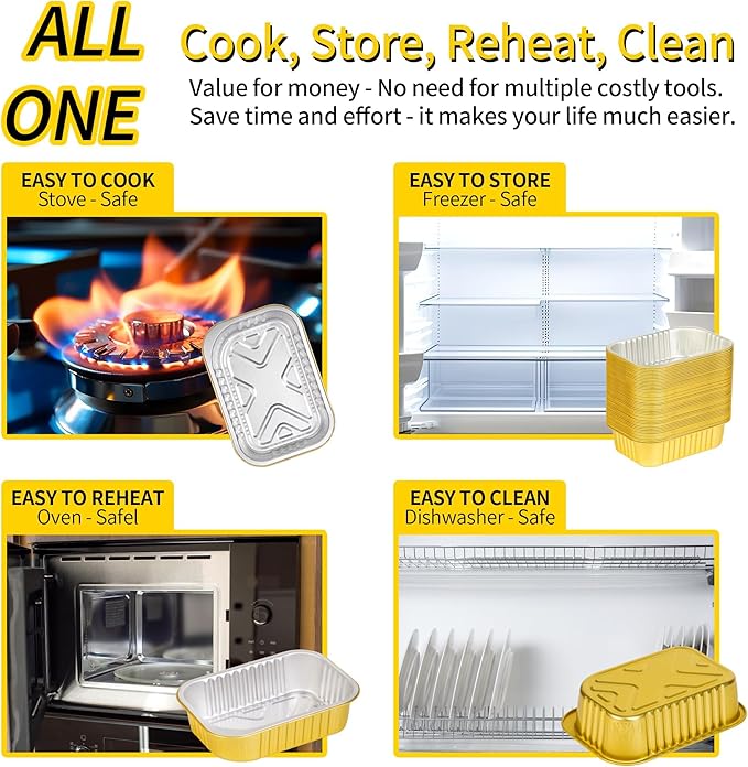 40 Pack 1.5 LB 7.2"×5"×1.8" Aluminum Pans with Lids Heavy Duty, 24 Ounce Disposable Tin Foil Food Containers with Lids for Baking, Meal Prep, Freezer, Heating and Takeout