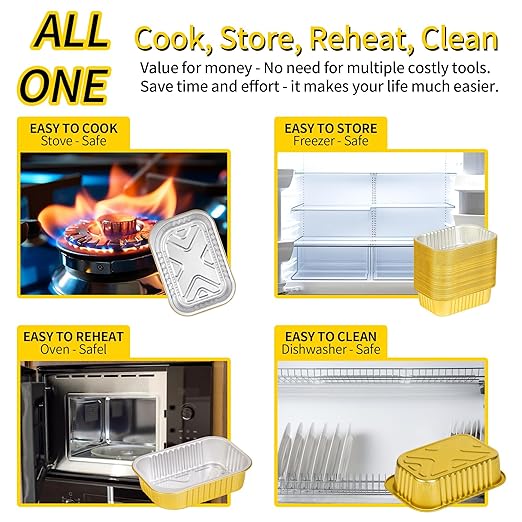 40 Pack 1.5 LB 7.2"×5"×1.8" Aluminum Pans with Lids Heavy Duty, 25 Ounce Aluminum Food Containers Disposable Tin Foil Pans with Lids for Baking, Meal Prep, Freezer, Heating and Takeout