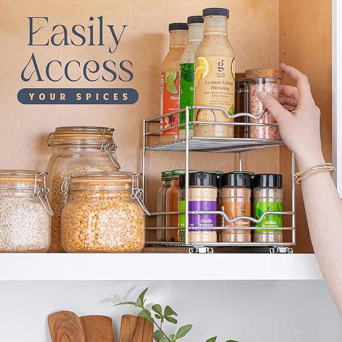 Pull Out Cabinet Organizer for Spices, Cans - Heavy Duty with Lifetime Limited Warranty- Pull Out Spice Rack- Cabinet Pull Out Shelf for Cans,Dishes, Etc, 6.-1/2"W x 10-3/8"D x 8-7/8"H, Chrome