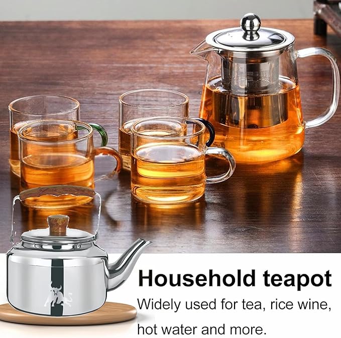 Chandler 1.24 Liter Tea Pots, Vintage Tea Kettle - 0.4mm Stainless Steel Pot - Hard to Dent | Ergonomic Handle with a Cool Grip | Portable Tea Kettle For Camping (Silver Color)