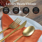 Luxury Vintage Flatware 20-Piece Set – Service for 4, Premium Stainless Steel with Weighted Handles, Aged Heirloom Finish, Dishwasher Safe, Elegant and Modern Cutlery (Vintage Gold)
