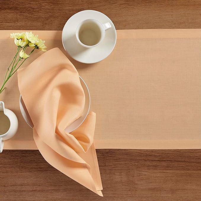 Solino Home Linen Peach Table Runner 60 Inches - 100% Pure Linen Short Table Runner 14 x 60 Inch Ideal for Dresser and Coffee Tables - Summer - Fete