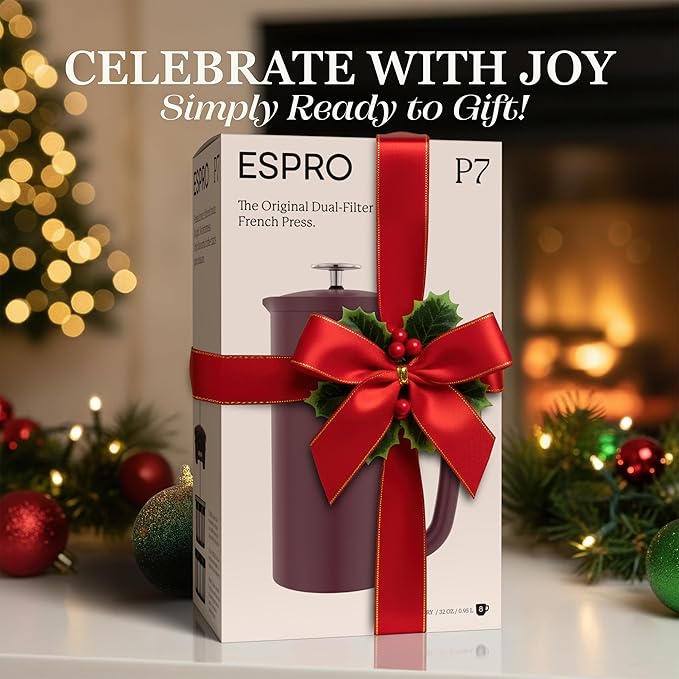ESPRO P7 French Press Coffee Maker - Double-Walled Stainless Steel Insulated with Micro-Filter, 32 Ounces, Cranberry