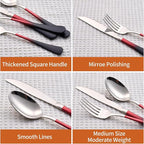 20 Piece Black Red and Silver 18/0 Flatware Utensil Set for 4, Include Dinner Knife,Dinner Forks,Dinner Spoons,Salad Forks,Teaspoons,Silverware Set for 4, Dishwasher Safe