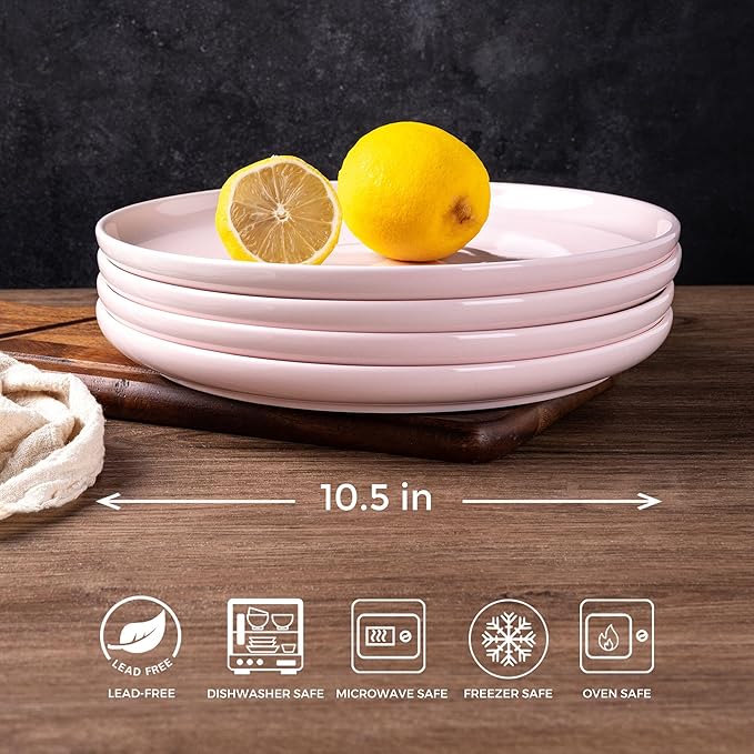 AmorArc Ceramic Dinner Plates Set of 6,10.5 inch Large Stoneware plates for Kitchen,Dinnerware Dishes set- Microwave,Dishwasher Safe,Scratch Resistant-Pink