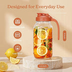 SMIRLY 64 oz Mason Jar Pitcher,Glass Pitcher with Wide Mouth,Water Jug with Double Leak Proof Lid for Iced Coffee,Hot Water,Breast Milk