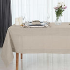 D'Moksha Homes Natural Linen Tablecloth for Rectangle Tables 60 x 102 Inch - Classic Hemstitch 100% Pure Linen Natural Table Cloth - Machine Washable Dining Tablecloth for Summer, Fall and Halloween