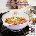 AOSION 12 Inch Nonstick Ceramic Deep Frying Pan,5.5QT Sauté Pan with lid,Large Skillet with Steam Rack,Healthy Jumbo Cooker,Stay Cool Handle,Induction Compatible, PFOA & PFAS Free. (PURPLE)