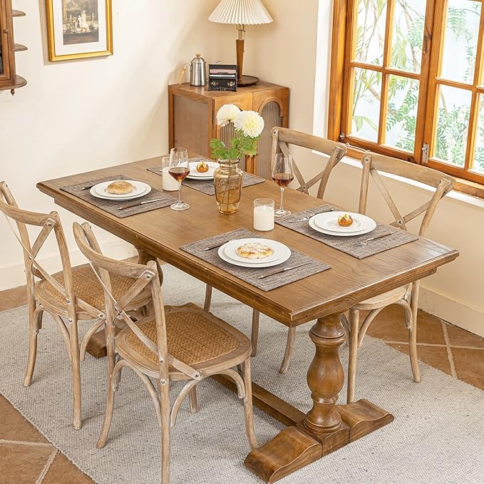 Blue Forest Placemats Set of 8, Dual-Layered Thickened Faux Linen Cloth Place Mats Heat Resistant Machine Washable Wrinkle Free Table Mats Indoor/Outdoor (Burlap)