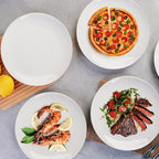 White Ceramic Dinner Plates Set of 8, 10 inch, Salad Plates, Pizza Plates, Dinnerware Sets, Microwave & Dishwasher Safe