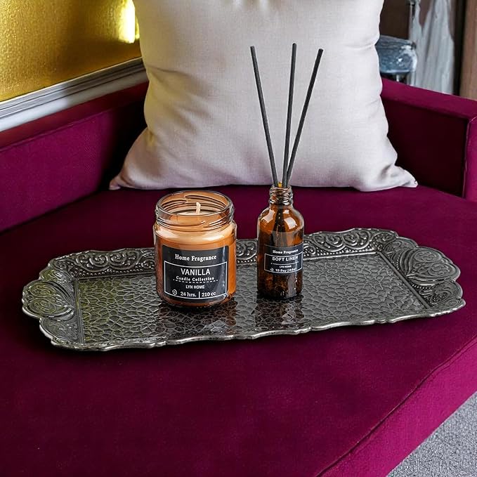 Alisveristime Small Ornate Metal Serving Tray – Ottoman Motif Decorative Tray (14.2" x 7.1", 10.8 oz) (Black)