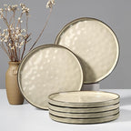 HaWare Stoneware Dinner Plates Set of 6, 10" Heavy Duty Ceramic Plate, Reactive Glaze Ripple Dinnerware for Home Restaurant, Chip and Scratch Resistant, Microwave and Dishwasher Safe, Saturn Khaki