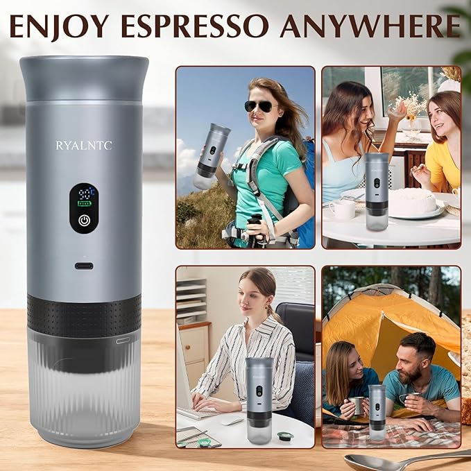 3-in-1 Portable Espresso Machine for Travel & Camping- 20 Bar Self-Heating Portable Coffee Maker with USB-C LED Display Car Coffee Maker, Compatible with Grounds&Capsules(Ns&DG) for RV,Hiking (Silver)