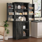YITAHOME Pantry Cabinet, 71-Inch Tall Freestanding Storage Cabinet with 4 Drawers, Farmhouse Cupboard with Doors Storage, Adjustable Shelves, for Living Room, Dining Room, Black Oak