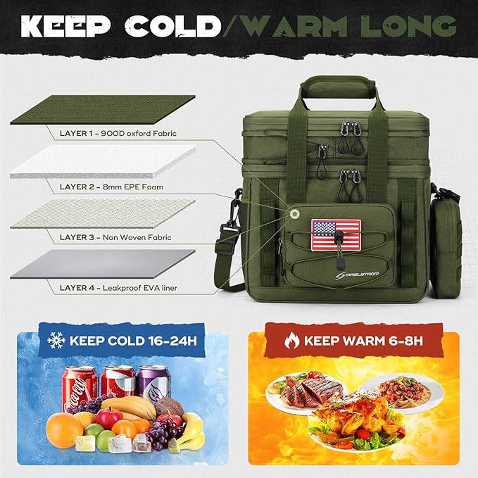 Maelstrom Tactical Lunch Box, 23 L Insulated Lunch Bag for Men, Expandable Double Deck Lunch Cooler Bag,Large Leakproof Soft Lunch Tote with Detachable MOLLE Bags, for Adult Women Work,Picnic