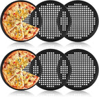 6 Pack 12 Inch Pizza Pan for Oven Round Pizza Pan with Holes Large Pizza Tray Set Carbon Steel Non Stick Pizza Plates Perforated Pizza Baking Sheet Personal Metal Platter for Grilling, Cooking