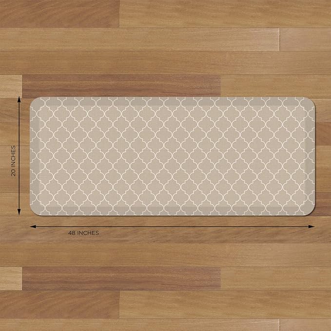 GelPro Anti-Fatigue Designer Comfort Kitchen Floor Mat, 20x48, Trellis Khaki Stain Resistant Surface with 3/4” Thick Ergo-Foam Core for Health and Wellness
