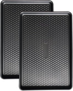 Large Baking Sheet Set (2 Pack) - Half Sheet Pan 17.7x12.2 Inch, 0.8mm Heavy Duty Carbon Steel, Nonstick & Warp Resistant Cookie Sheet for Baking, Roasting, Textured Pattern, Dark Grey