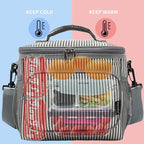 FlowFly Insulated Reusable Lunch Bag Adult Large Lunch Box for Women and Men with Adjustable Shoulder Strap,Front Zipper Pocket and Dual Large Mesh Side Pockets,Stripes