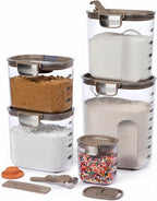 ProKeeper+ 9-Piece Airtight Food Storage Container Set – Clear Plastic Flour and Sugar Canister Set with Magnetic Accessories for Kitchen Organization (Taupe, 9-Piece)