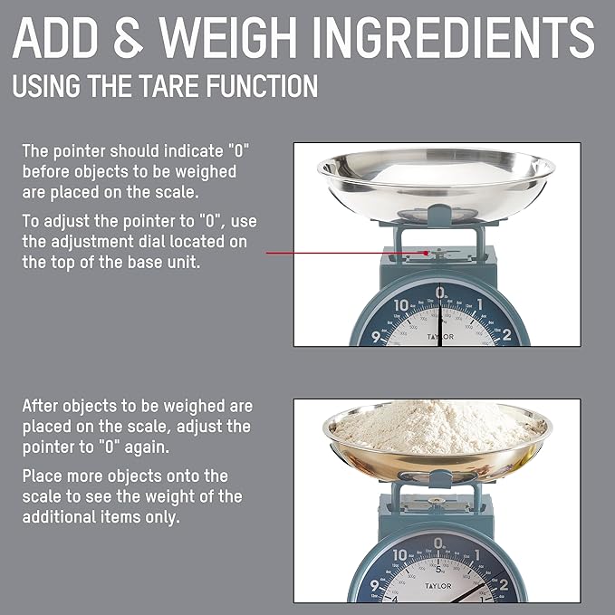 Taylor Mechanical Kitchen Weighing Food Scale with Bowl, Weighs up to 11lbs, Measures in Grams and Ounces, Food Scales for Kitchen, Storm Blue