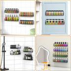 Wall Mounted Spice Rack Organizer, Pantry Door Organizer & Hanging Storage Baskets, Metal Spice Shelf for Kitchen Cabinet, 3 Depth Sizes Hold Large Jars to Nail Polish Bottles, 4 Pack