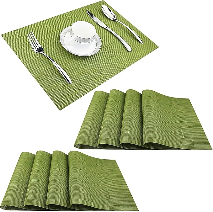 PIGCHCY Placemats Set of 8 Washable Durable Place Mats Vinyl Heat Resistant Non-Slip Table Mats Indoor Outdoor (Sage Green)